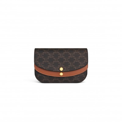 CELINE DUO WALLET ON STRAP IN TRIOMPHE CANVAS AND CALFSKIN 10P672GVL.04LU (20*13*6cm)